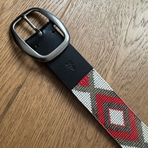 Frye Geo Pattern Beaded Leather Belt - NWOT - Size S 30” - Brown, Orange & Cream - Picture 3 of 8